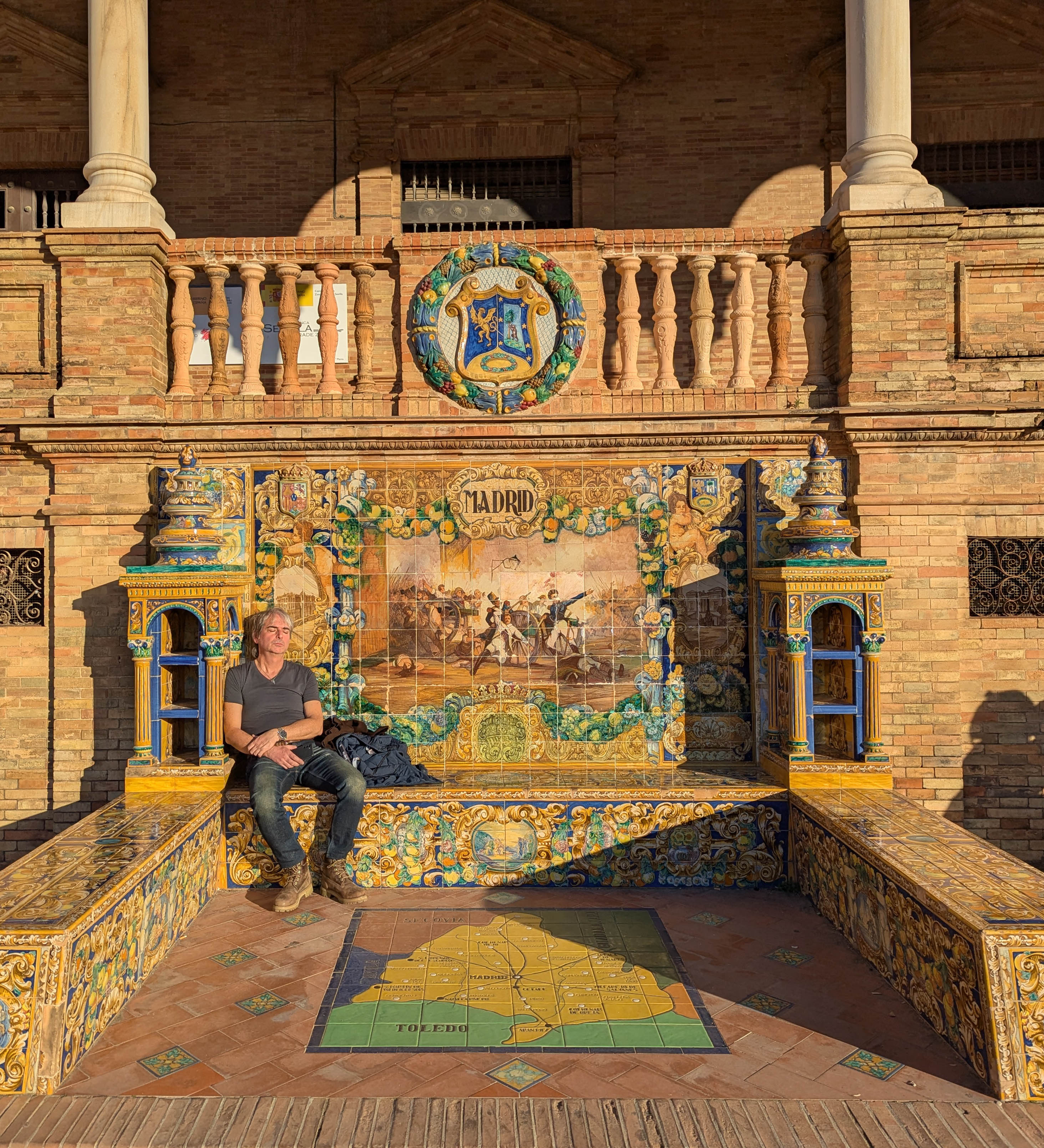A man resting near tiles about Madrid