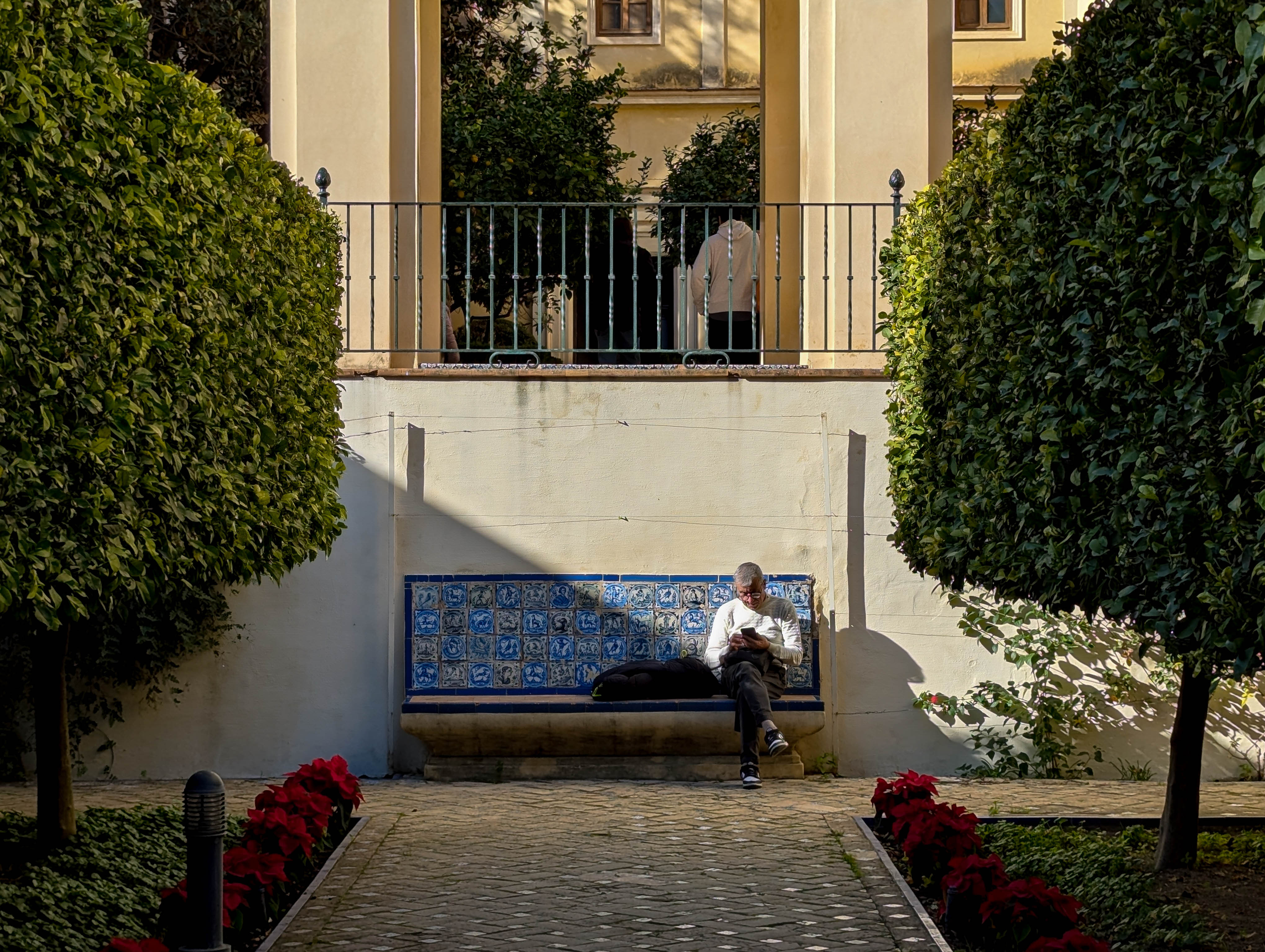 A man on his phone in the sun